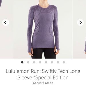 Dark purple Lululemon swiftly long sleeve size 6.